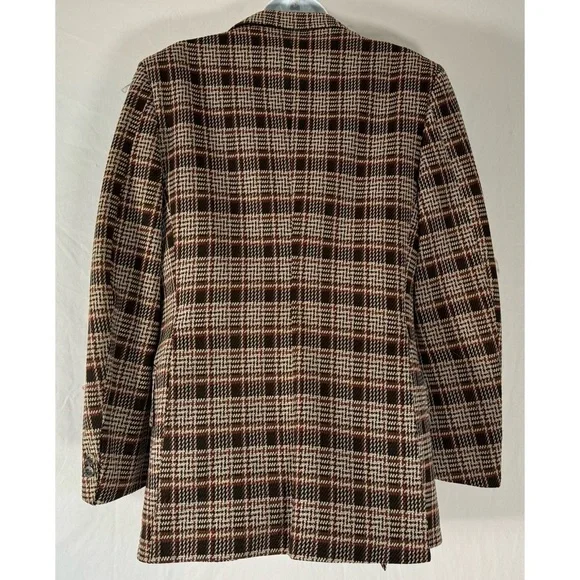 60’s Vintage ‘Continental Club’ Brown Plaid Two Button Blazer - Picture 7 of 11